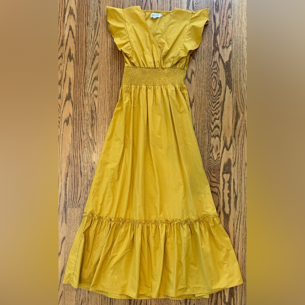 Molly Bracken Ruffled V-Neck Maxi Dress with Smocked Waist Women’s Size S
